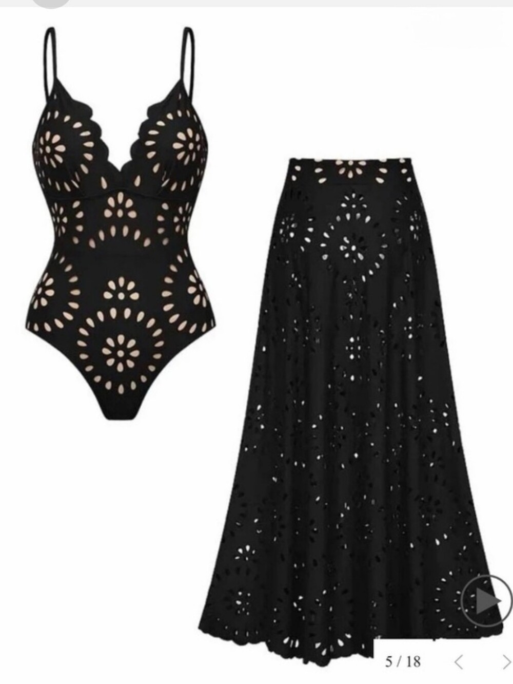 Vibecurve NWT Black Laser Cut Flower 1 Piece Swimsuit and Skirt Size M